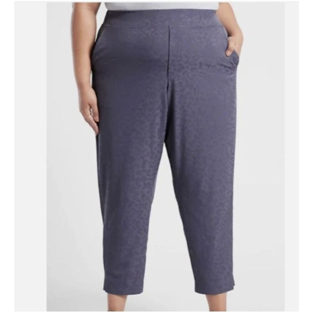 Athleta Brooklyn Textured Leopard Ankle Pant-Medieval Navy-Plus Size 26-NWT